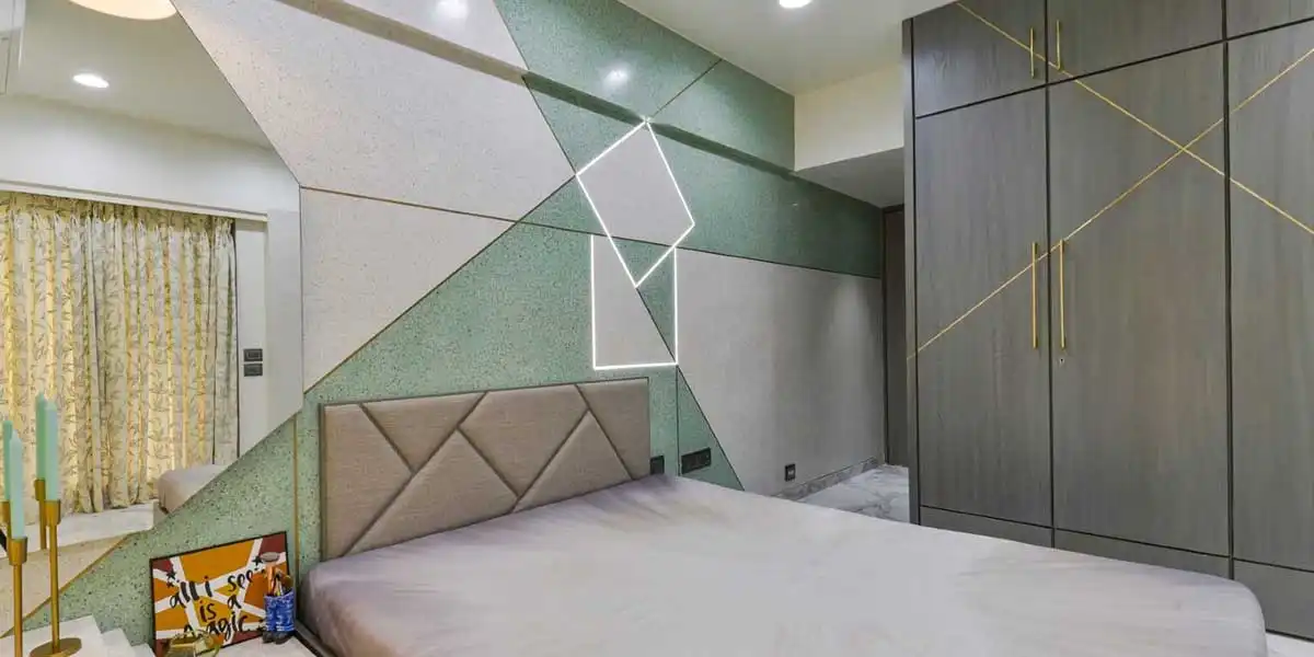  Modern and posh bedroom with cast in situ terrazzo tiles.