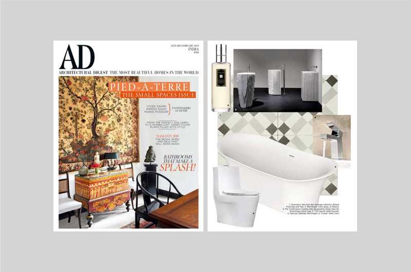 Architectural Digest India featured BFT's Geometric pattern tile in their Jan-Feb 2018 issue